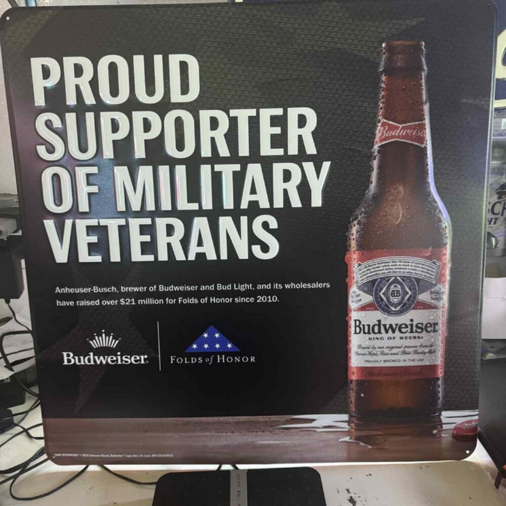 Budweiser Folds of Honor Tin Sign: 23"‎ Metal Bar Decor